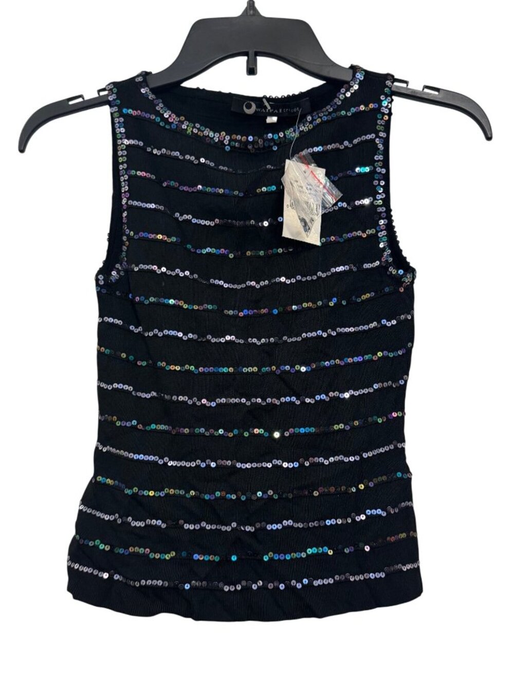 vintage Black Sleeveless Sequin Striped Tank Top By Waipai Tricot M